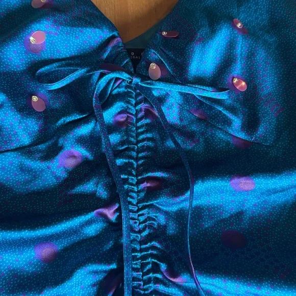 Vintage Laundry By Shelli Segal Blue tank with pink Accents medium side zip silk - Picture 3 of 9